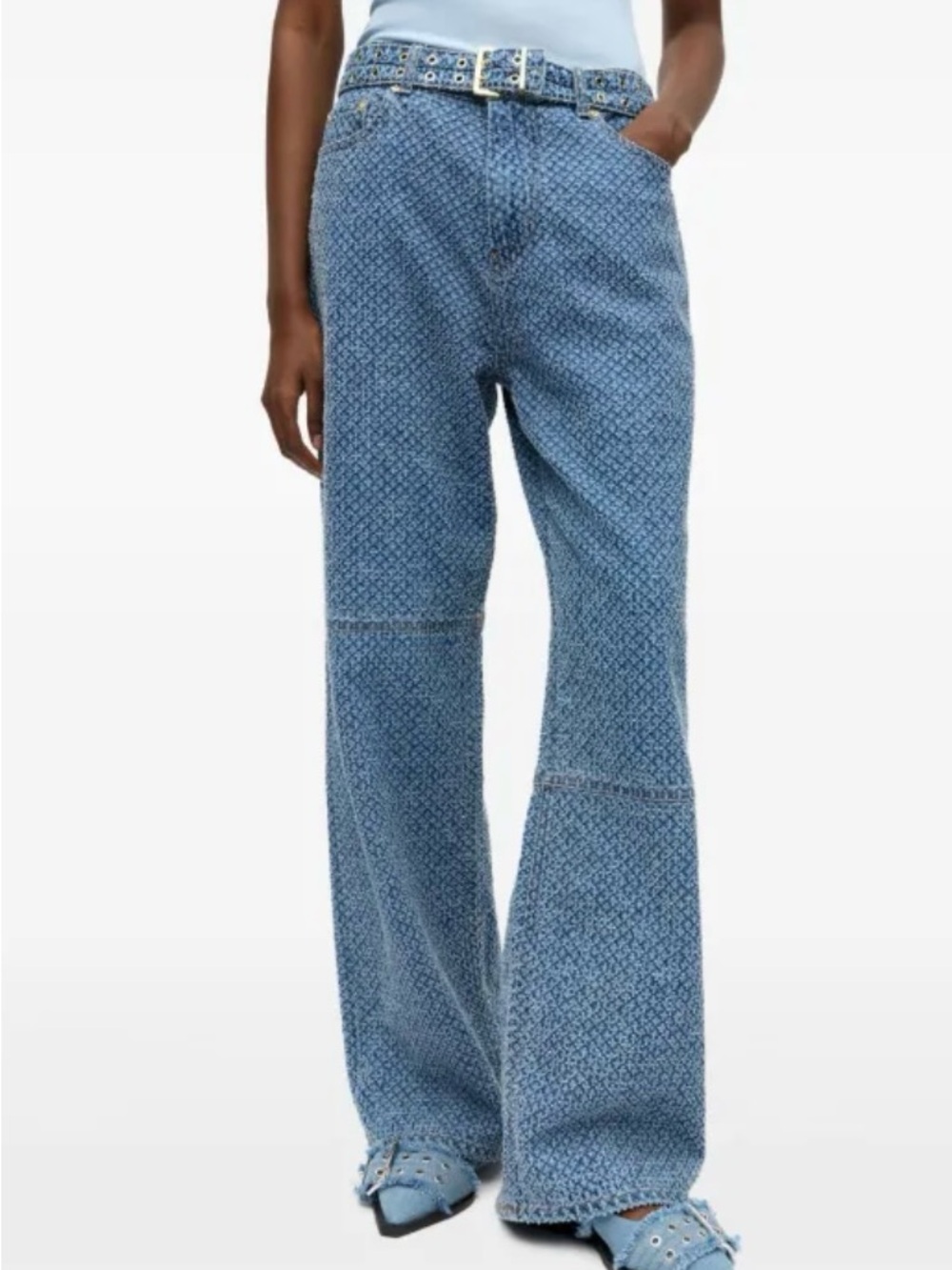 Ganni Blue Micro-Pattern Wide-Leg Jeans